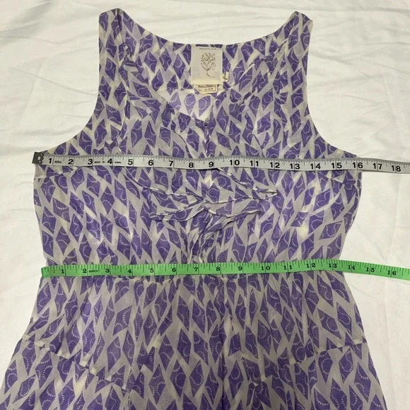 Meadow Rue A-Line Dress Womens 4 Sleeveless Ruffle Neck Purple Diamond Print - Picture 5 of 6